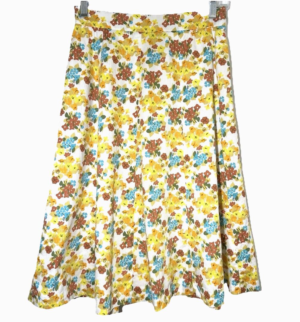 Handmade Floral Cottagecore Skirt XS Yellow Blue Vintage Style 25W Back Zip
